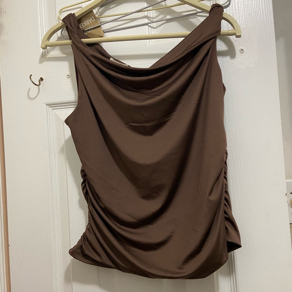 Diane Von Furstenberg Chocolate Drape Blouse Sz: L
